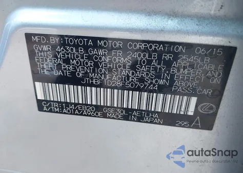 2015 Lexus Is 250 z USA, uszkodzony, nr VIN JTHBF1D28F5079744